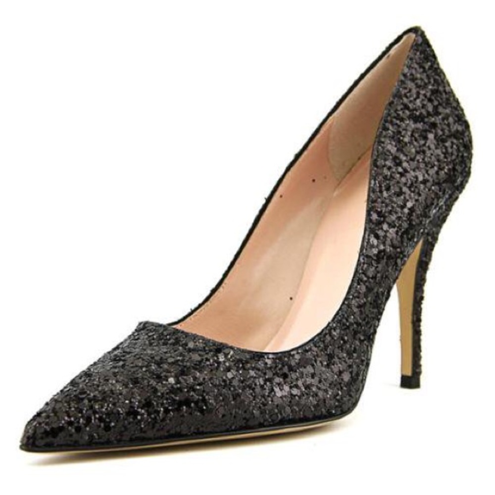Kate Spade Licorice NEW Black Glitter Heels 7.5